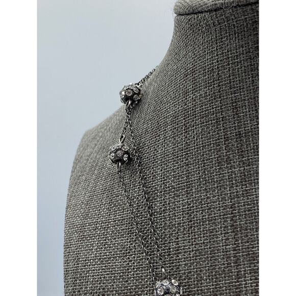 Gunmetal Gray Crystal Ball Station Beaded Long Necklace Dainty - Picture 7 of 9